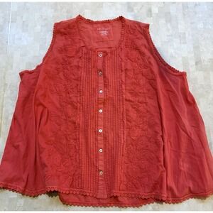 Karyn Seo Caite Enola Tank Top Women's Embroidered Orange Flare Handmade XL